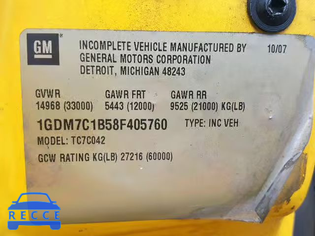 2008 GMC C7500 C7C0 1GDM7C1B58F405760 image 9