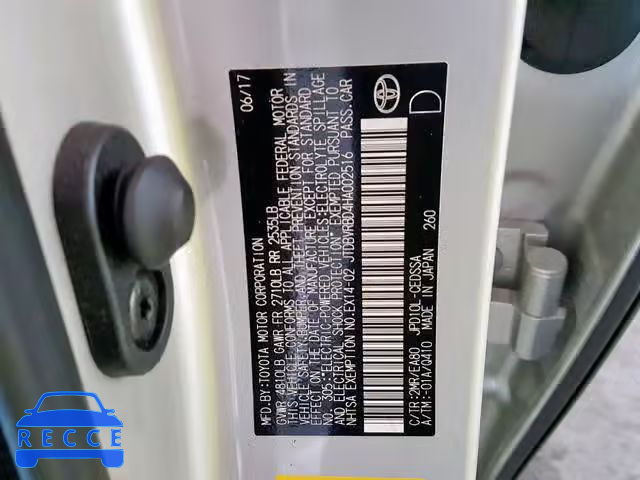 2017 TOYOTA MIRAI JTDBVRBD4HA002516 Bild 9