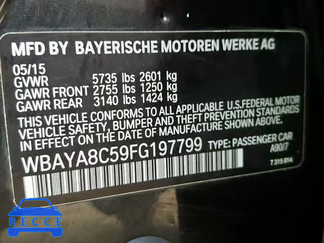 2015 BMW 750 I WBAYA8C59FG197799 image 9