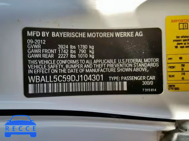 2013 BMW Z4 SDRIVE2 WBALL5C59DJ104301 image 9