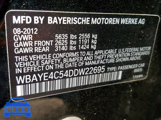 2013 BMW 740 LI WBAYE4C54DDW22695 image 9