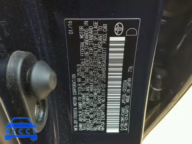 2016 TOYOTA MIRAI JTDBVRBD8GA000377 зображення 9
