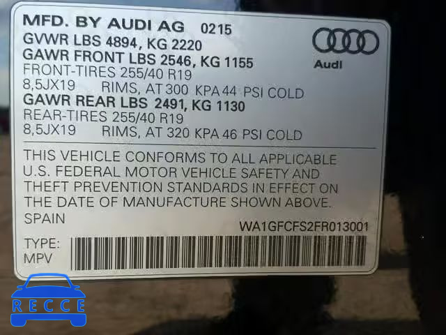 2015 AUDI Q3 PRESTIG WA1GFCFS2FR013001 Bild 9