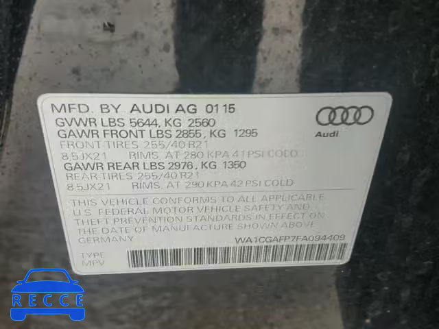 2015 AUDI SQ5 PREMIU WA1CGAFP7FA094409 зображення 9