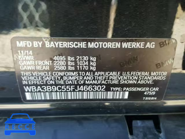 2015 BMW 335 XI WBA3B9C55FJ466302 зображення 9