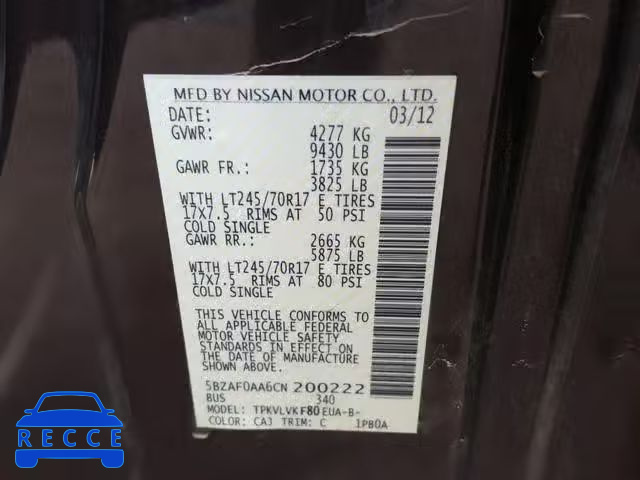 2012 NISSAN NV 3500 5BZAF0AA6CN200222 image 9