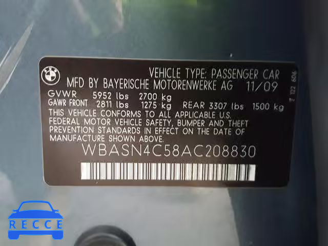 2010 BMW 550 GT WBASN4C58AC208830 зображення 9
