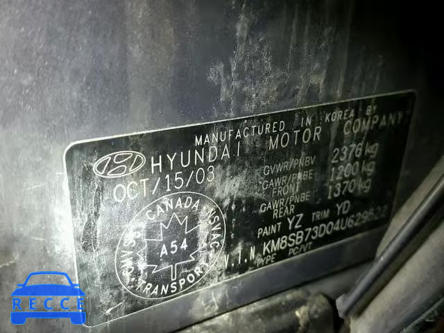 2004 HYUNDAI SANTA FE B KM8SB73D04U629522 зображення 9