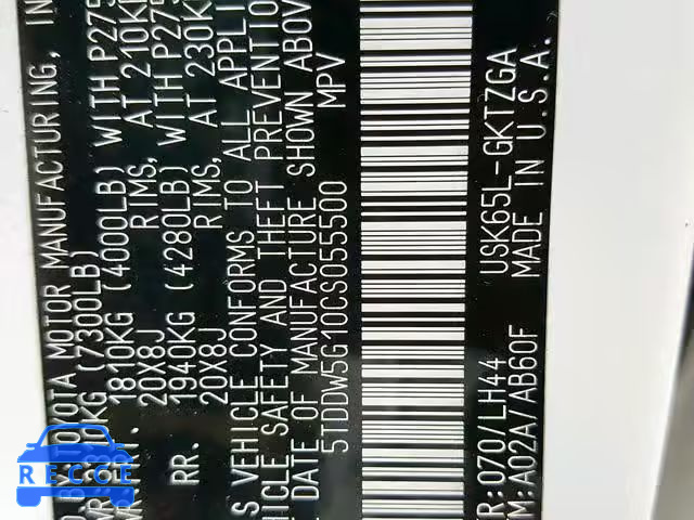 2012 TOYOTA SEQUOIA PL 5TDDW5G10CS055500 image 9