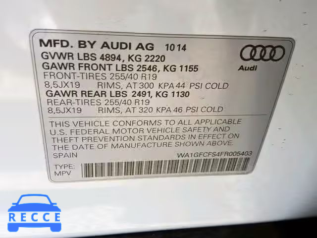 2015 AUDI Q3 PRESTIG WA1GFCFS4FR005403 Bild 9