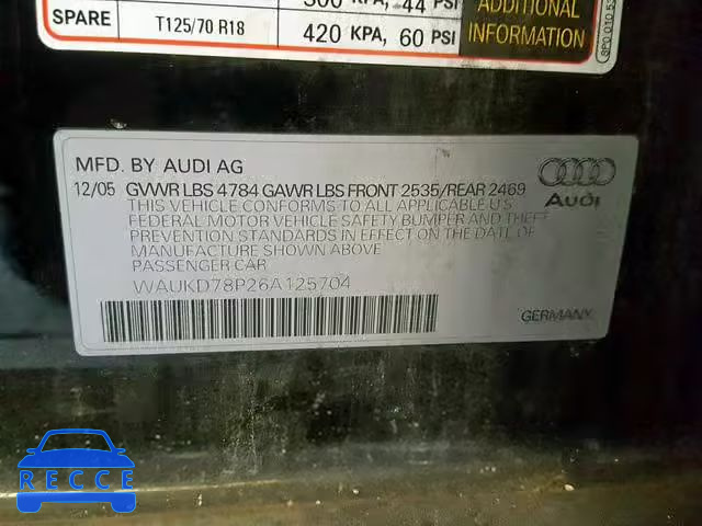 2006 AUDI A3 S-LINE WAUKD78P26A125704 Bild 9