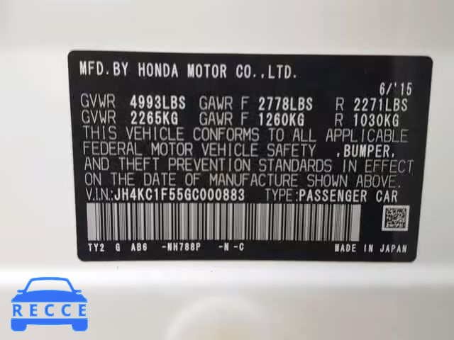 2016 ACURA RLX TECH JH4KC1F55GC000883 image 9