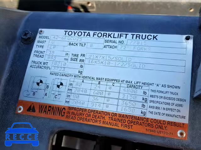 1995 TOYOTA FORKLIFT 426FGCU2577815 image 9