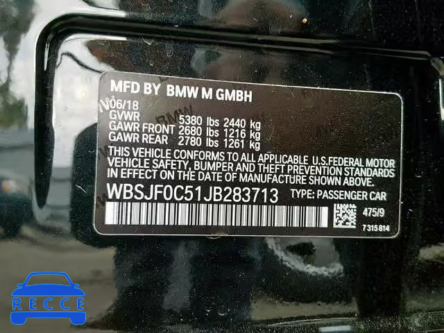 2018 BMW M5 WBSJF0C51JB283713 image 9