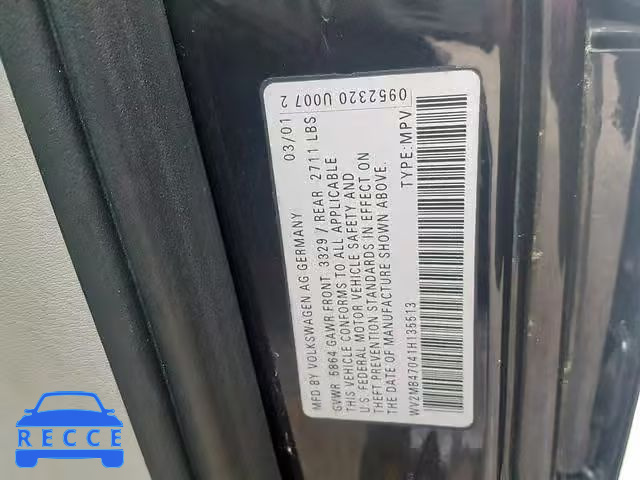 2001 VOLKSWAGEN EUROVAN MV WV2MB47041H135513 зображення 9