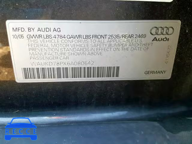 2006 AUDI A3 S-LINE WAUKD78PX6A080642 image 9