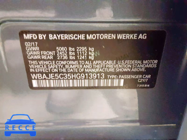 2017 BMW 540 I WBAJE5C35HG913913 зображення 9