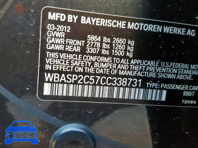 2012 BMW 535 XIGT WBASP2C57CC338731 Bild 9
