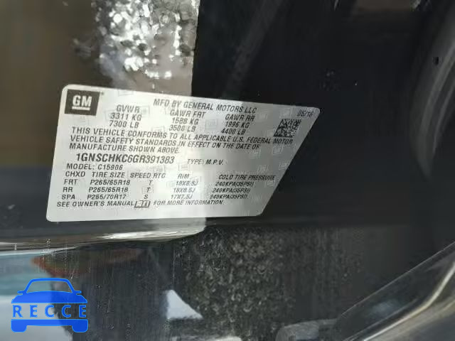 2016 CHEVROLET C1500 SUBU 1GNSCHKC6GR391383 image 9