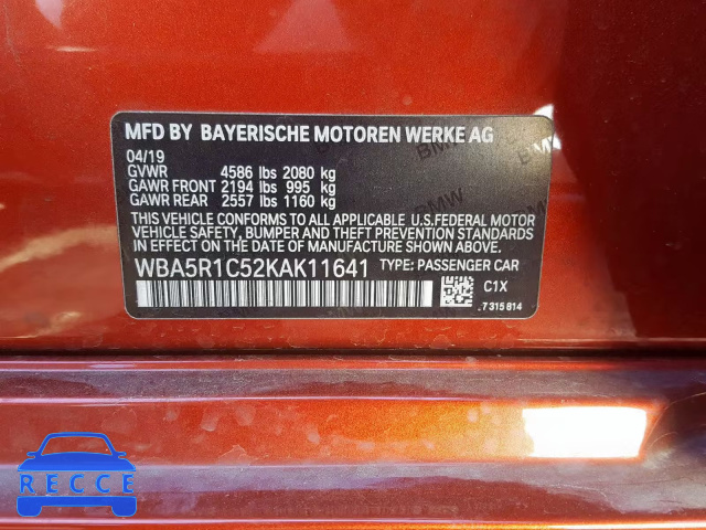 2019 BMW 330I WBA5R1C52KAK11641 image 9