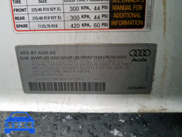 2008 AUDI A3 S-LINE WAUKD78P38A143342 image 9