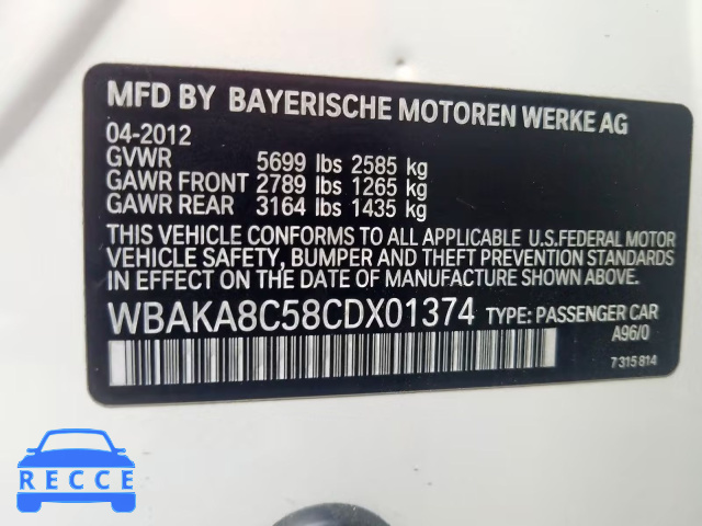 2012 BMW 750 I WBAKA8C58CDX01374 image 9