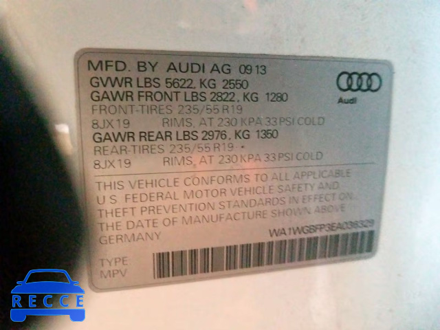 2014 AUDI Q5 PRESTIG WA1WGBFP3EA036329 Bild 9