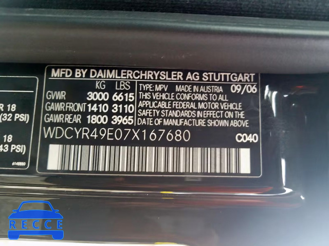 2007 MERCEDES-BENZ G 500 WDCYR49E07X167680 image 9