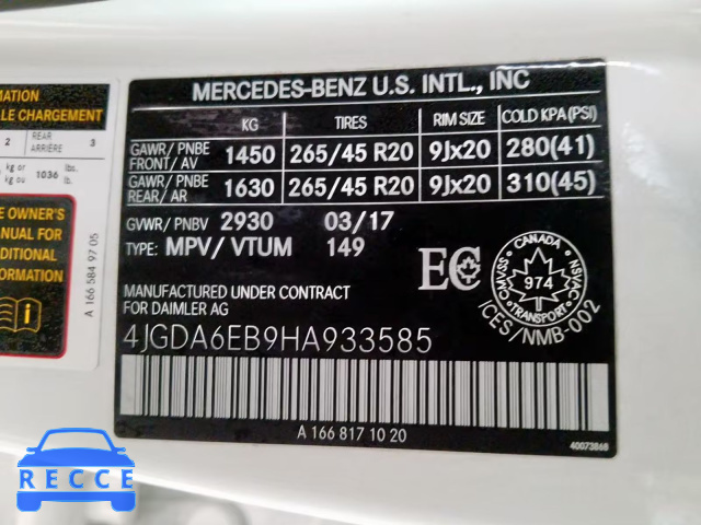 2017 MERCEDES-BENZ GLE 43 AMG 4JGDA6EB9HA933585 image 9