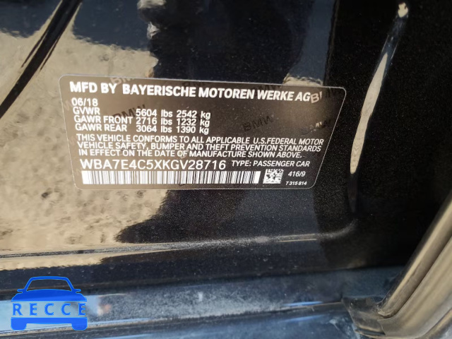 2019 BMW 740 XI WBA7E4C5XKGV28716 зображення 9