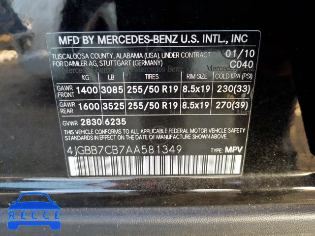 2010 MERCEDES-BENZ ML 550 4MA 4JGBB7CB7AA581349 Bild 9