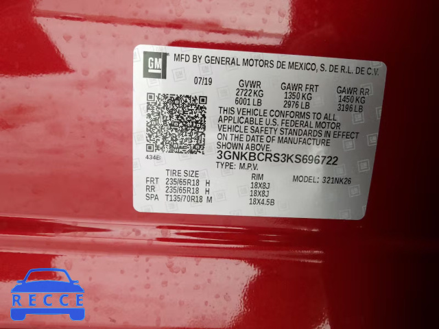 2019 CHEVROLET BLAZER 2LT 3GNKBCRS3KS696722 image 9