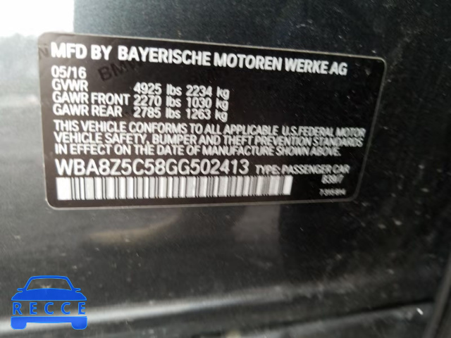 2016 BMW 328 XIGT S WBA8Z5C58GG502413 зображення 9