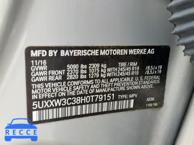 2017 BMW X4 XDRIVE2 5UXXW3C38H0T79151 зображення 9