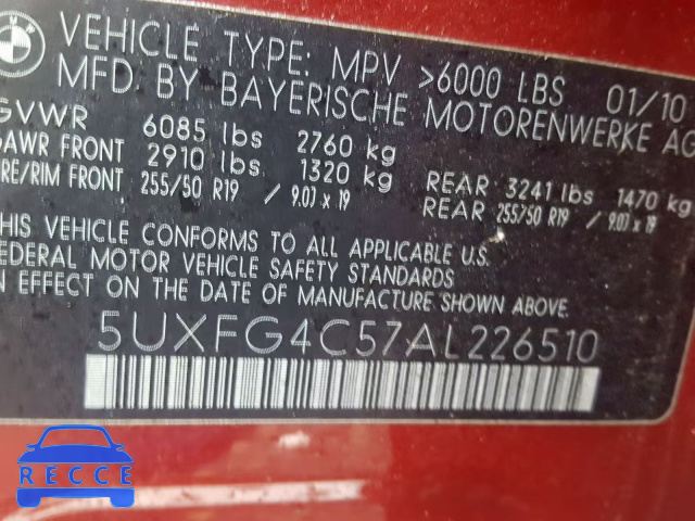 2010 BMW X6 XDRIVE3 5UXFG4C57AL226510 image 9