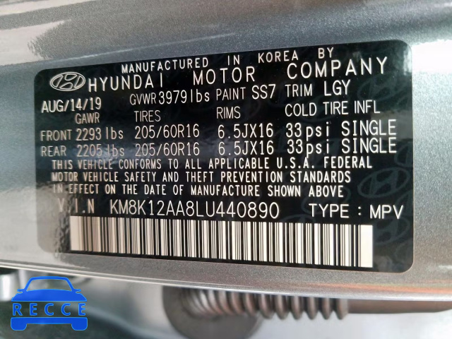 2020 HYUNDAI KONA SE KM8K12AA8LU440890 image 9