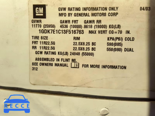 2003 GMC C7500 C7C0 1GDK7E1C13F516763 image 9