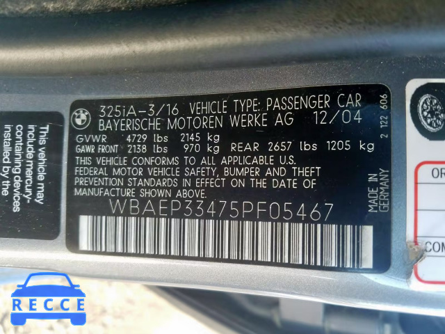 2005 BMW 325 XIT WBAEP33475PF05467 image 9