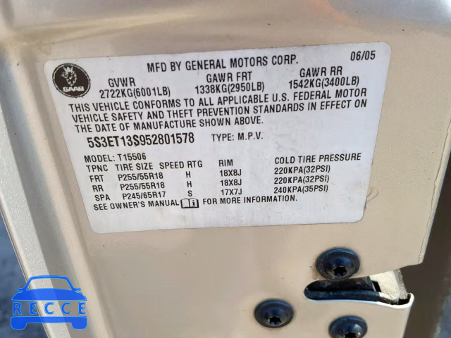2005 SAAB 9-7X LINEA 5S3ET13S952801578 image 9