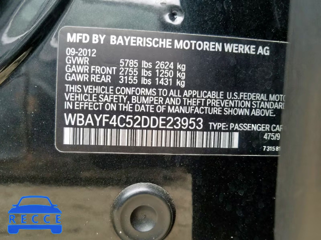 2013 BMW 740 LXI WBAYF4C52DDE23953 зображення 9