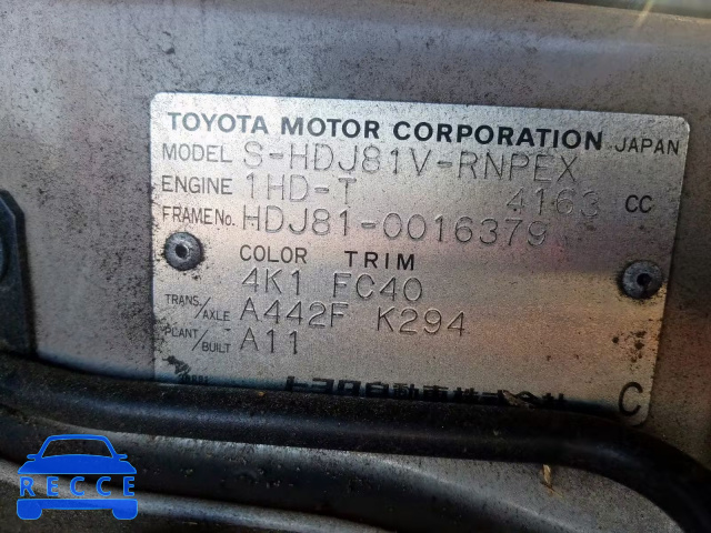 1991 TOYOTA LANDCRUISE HDJ810016379 image 9