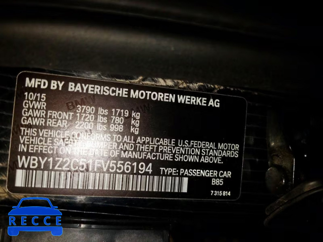 2015 BMW I3 BEV WBY1Z2C51FV556194 зображення 9