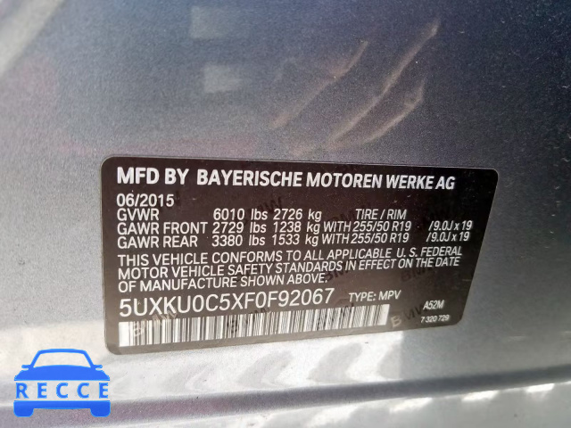 2015 BMW X6 SDRIVE3 5UXKU0C5XF0F92067 Bild 9
