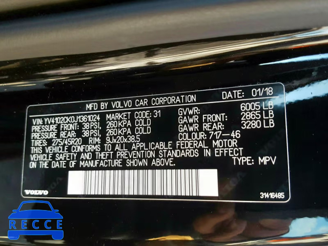 2018 VOLVO XC90 T5 YV4102CK0J1361024 image 9