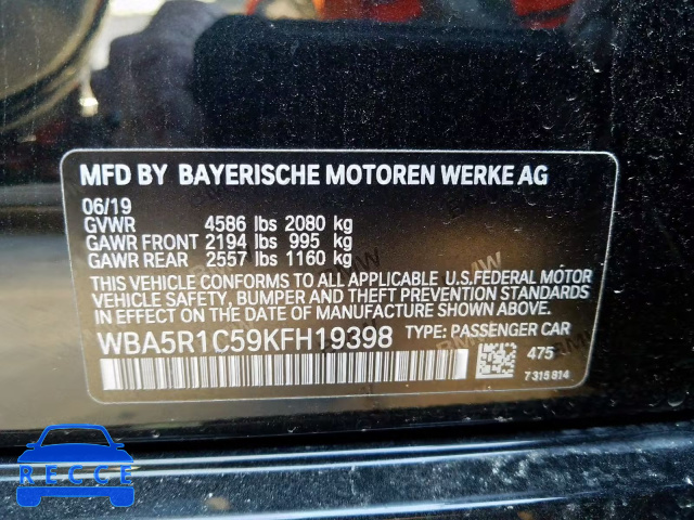 2019 BMW 330I WBA5R1C59KFH19398 image 9
