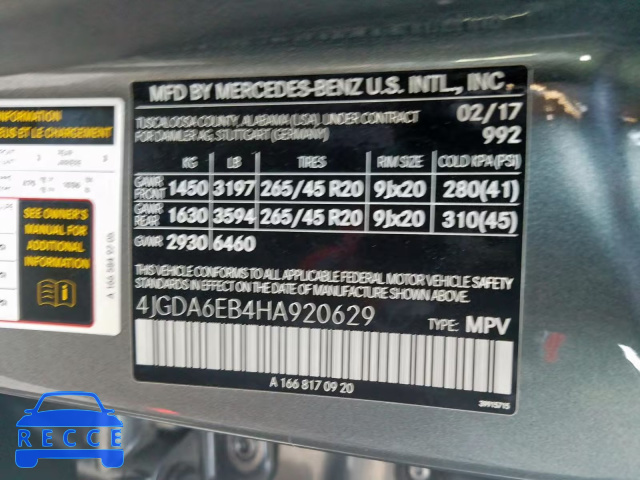2017 MERCEDES-BENZ GLE 43 AMG 4JGDA6EB4HA920629 image 9