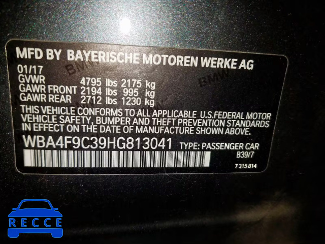 2017 BMW 430XI GRAN WBA4F9C39HG813041 зображення 9
