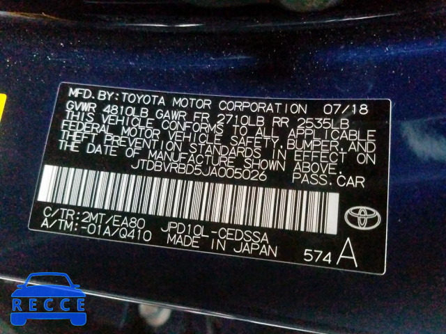 2018 TOYOTA MIRAI JTDBVRBD5JA005026 image 9