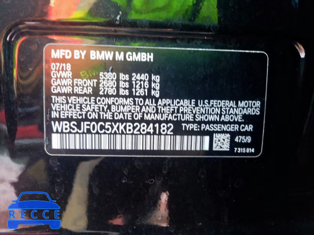 2019 BMW M5 WBSJF0C5XKB284182 зображення 9