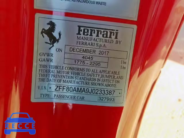 2018 FERRARI 488 SPIDER ZFF80AMA9J0233387 image 19